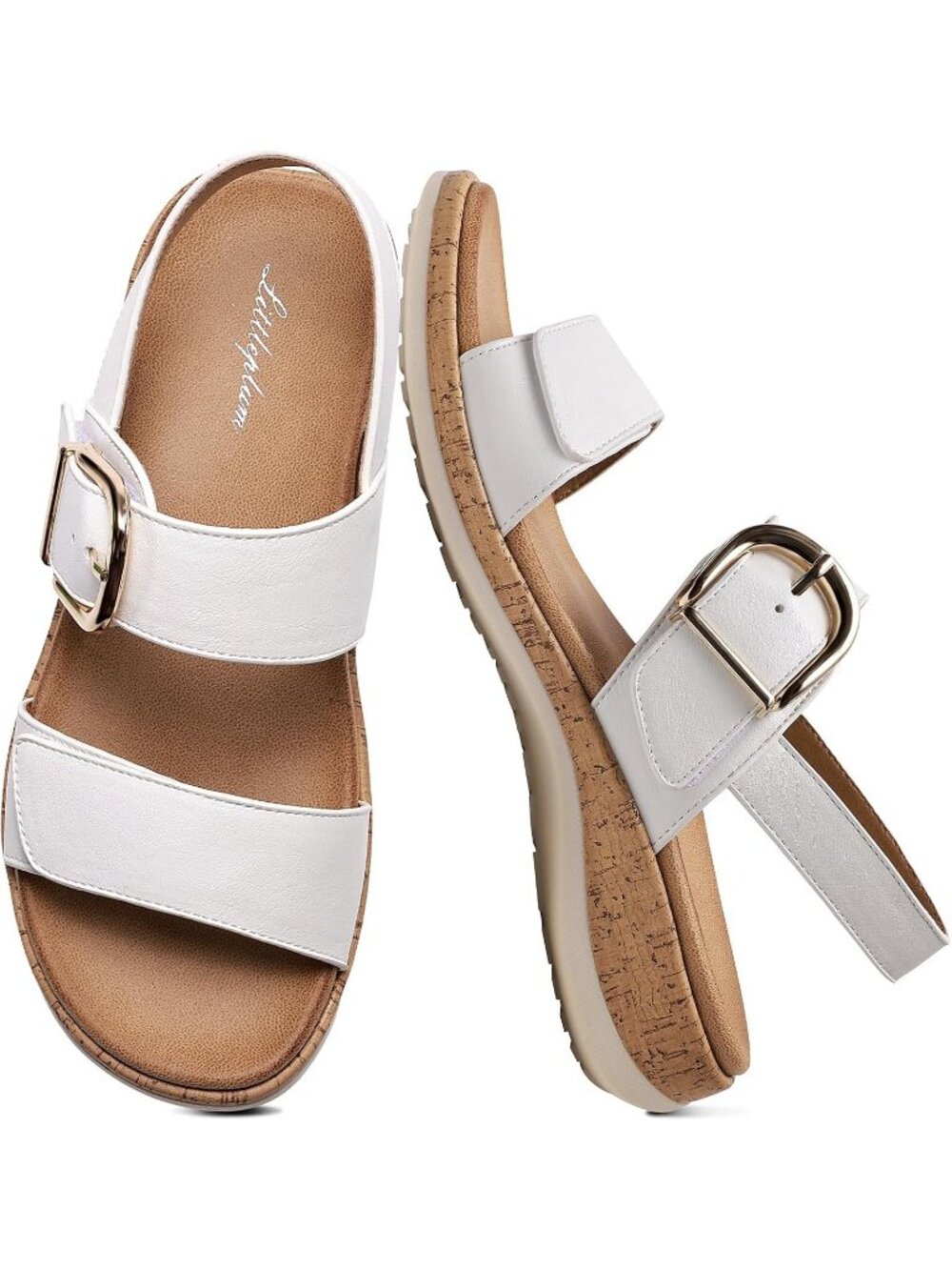Women's Cream White Comfortable Flat Adjustable Orthotic Walking Travel Sandals
